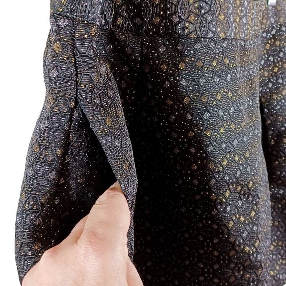 Old Navy Chic Metallic Mini Skirt Size 16 Black Gold Pleated Pocket Party Glam - Picture 4 of 6